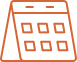 Icône Calendrier : Planification et Agenda Icône stylisée d'un calendrier de bureau orange sur fond noir, montrant une grille de planification avec des cases pour les jours.